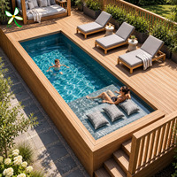 Piscine en fibre de verre de style conteneur moderne avec panneau de visualisation clair et marches latérales pour les jardins de complexes hôteliers