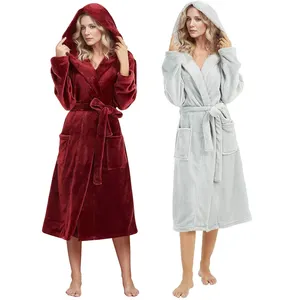 Womens Hooded Fleece Robe Soft Plush Bathrobe for Womens Fluffy Cute Long House Coat Women's Sleepwear