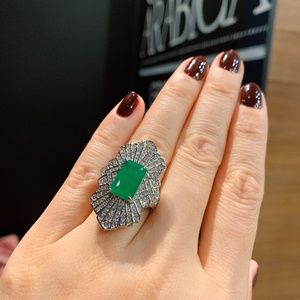 High Quality Eco-friendly Copper Fashion 8*12mm Green Zircon Geometric Pendant <b>Earrings</b> Ring <b>Set</b> Jewelry <b>Set</b> for Women - Product Image 3