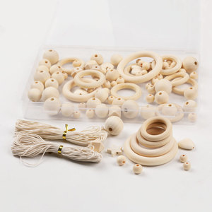 Wooden <b>Beads</b> And Rings Waxed <b>Thread</b> Set 25mm Natural Color For Farmhouse Wreath Jewelry Making Crafts - Product Image 3