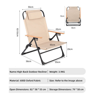 Chaise de camping pliable portable, dossier haut réglable, chaise de jardin, chaise de plage, cadre en acier robuste, design moderne, chaise longue d'extérieur 600D