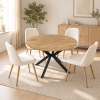 Table de salle à manger ronde élégante avec plateau en bois massif et support en métal noir, mobilier commercial pour café et restaurant, table très vendue