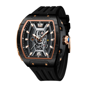 นาฬิกาข้อมือผู้ชาย รุ่น 2701 หรูหรา ตัวเรือนโลหะผสม หน้าปัดกระจก ควอตซ์ ทรง Tonneau กันน้ำ พร้อมสายซิลิโคน แสดงวันที่ - Product Image 5