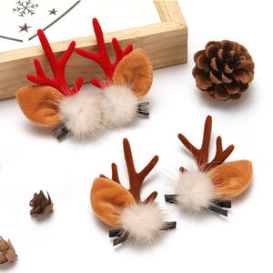 Christmas Reindeer Antler Hair Clips Set Cute Plush Antler Ear Designs with Pom-Pom Accents Hair Accessories for <b>Women</b> Kids - Product Image 2