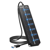 Hub USB 3.0 à 7 ports avec lampe LED, interrupteur indépendant / câble de 1,2 mètre, compatible ordinateur, tablette, séparateur USB3.0, vitesse 5 Gbps
