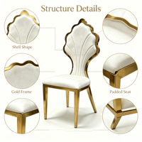 Chaise de salle à manger moderne de luxe en acier inoxydable durable, imperméable, empilable, dossier tulipe, velours blanc, pour hôtels, fêtes et usage domestique