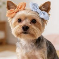 Accessoire pour chien fait main toutes saisons, style simple, nœud écossais oreilles de lapin, motif uni en polyester, pince à cheveux pour chat