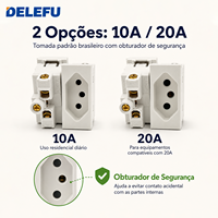 DELEFU Prise murale modulaire blanche en stock local au Brésil, interrupteur 10A 20A, prise brésilienne USB Type-C, panneau en verre PC 20W