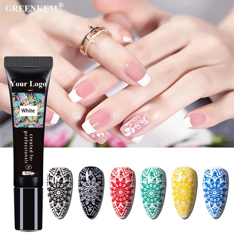 Custom Logo 25 Colors 8g Nail Art Printing Gel Easy-transferable Uv Polish Nail Painting Stamping Gel