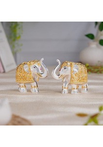 Gold and Silver Plated TrunkUp Elephant Pair Decorative Hindu Statue Home Decor Pooja Gift Premium Handicraft Collection - Product Image 5