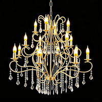 Lustre en fer forgé doré de luxe avec cristaux, forme de bougie, luminaire suspendu pour hôtel, salle de banquet, décoration intérieure de chambre d'hôtes