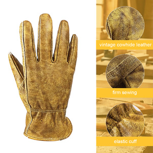 قفازات جلدية متينة من جلد البقر مع رباط مطاطي للمعصم، مضادة للانزلاق، ذات ملمس ناعم، للاستخدام العام في الحدائق والبناء - Product Image 3