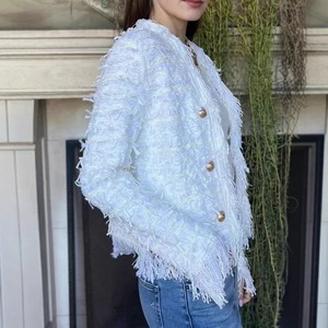 WQZ26375 2026 Blazer Corto de <span class=keywords><strong>Tweed</strong></span> con Flecos Elegante Estilo Europeo Americano para Mujer, Chaqueta Corta - Product Image 4