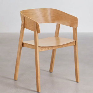 Chaise de salle à manger moderne minimaliste ARDENA, design incurvé, en teck massif, structure en acier, pour extérieur, maison, bar, mariages, fêtes - Product Image 1