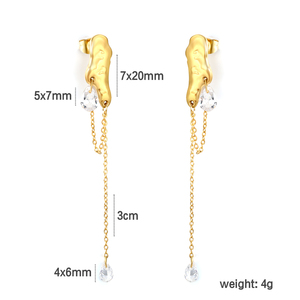 Waterproof Women's Stainless Steel Gold Plated Drop Earrings with Crystal Tassel <b>Chain</b> - Product Image 2