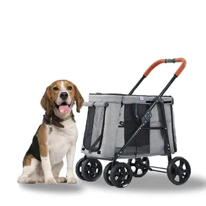 Carrello per gatti pieghevole da viaggio per passeggino speciale per cani di grossa taglia con piattaforma di stoccaggio carrello stabile durevole per forniture per cani da compagnia