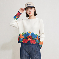 Chemisier plissé à imprimé floral pour femme, col rond, manches longues, plissé horizontal, style Miyake, chemise élégante pour les vacances