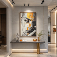 Art mural texturé peint à la main, portrait féminin abstrait fleuri, toile verticale, déco vintage chambre