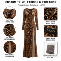 Robe longue moulante sexy en velours peluche à col drapé motif léopard pour l'automne, avec fronces latérales et coupe ajustée, fabrication OEM ODM pour marque privée