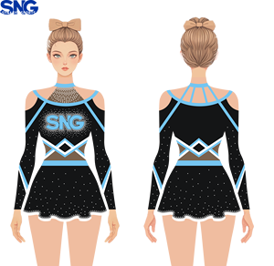 Maillots d'équipe <span class=keywords><strong>de</strong></span> cheerleading noirs et jaunes pour femmes, uniformes d'entraînement chauds, ensembles OEM - Product Image 2