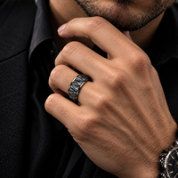 JLM Premium Großhandel Titan-Stahl Gravierter Geometrischer Rhombus Strukturierter Ring für Männer Frauen Ehering Unisex Punk-Schmuck