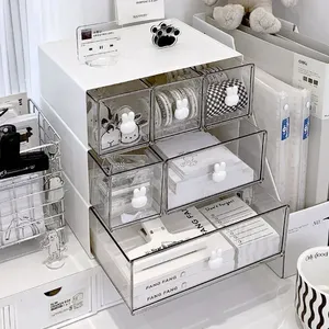 Boîte de rangement de bureau empilable pour la papeterie et le maquillage, organiseur de tiroir en <span class=keywords><strong>plastique</strong></span> avec poignée en forme de lapin mignon - Product Image 1