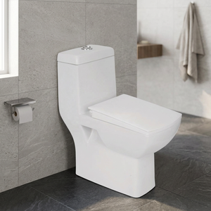 WC monobloc moderne en céramique blanche Ripone 4D à chasse d'eau, toilette à poser au sol - Product Image 4