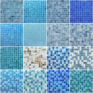 Carreau de mosaïque de piscine en verre cristal vert bleu Aqua Spa brillant carré de haute qualité - Product Image 1