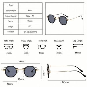 Vente en gros de lunettes de soleil rétro à monture fine anti-lumière bleue, lunettes de soleil polygonales rondes punk pour femmes et hommes - Product Image 5