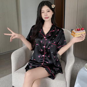 批发价格设计冰丝缎女式睡衣短袖套装女童睡衣 - Product Image 4