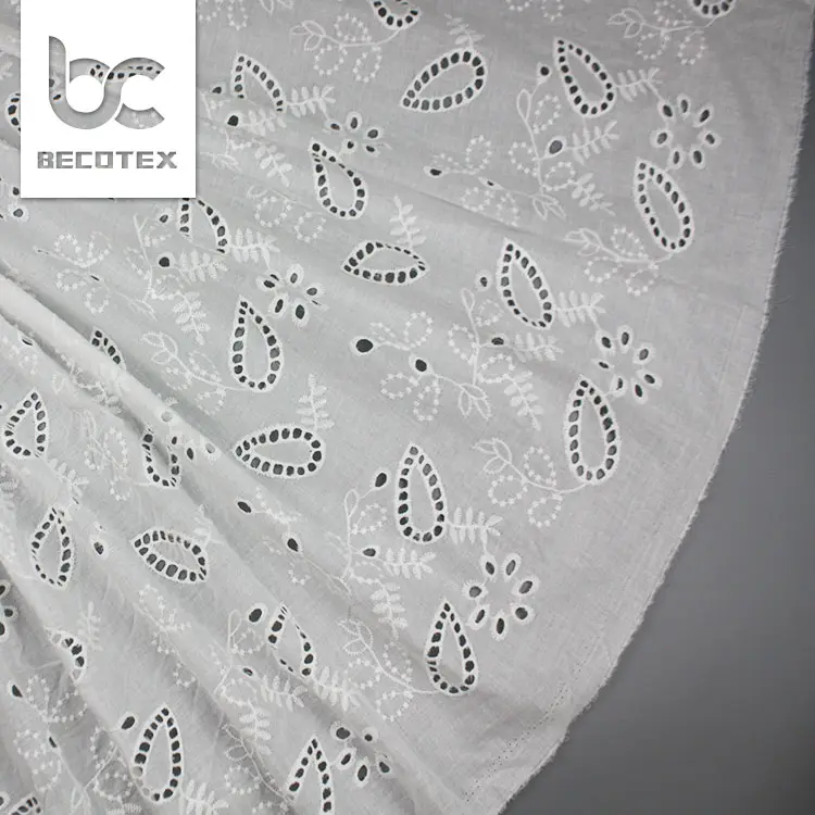 fashion Simple eyelet floral embroidery cotton fabric for baby clothing