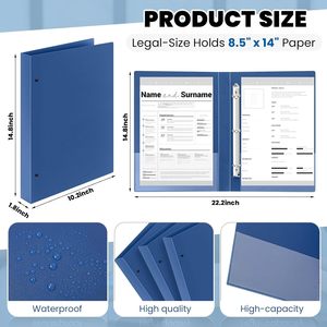 Classeur format légal 3 anneaux 1, <span class=keywords><strong>bleu</strong></span> <span class=keywords><strong>marine</strong></span> durable, pour papier 8,5 x 14, capacité de 175 feuilles, pour documents, œuvres d'art, bureau, maison - Product Image 2