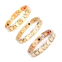 Bracelet magnétique personnalisé pour homme en acier inoxydable doré, fait main, avec breloque en germanium et 4 éléments thérapeutiques pour la santé