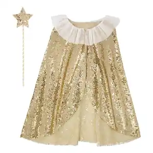 Kinder Golden Glitter Umhang Halloween Kindergarten Tanz Performance Kostüm Requisiten Runway Show Dress Up