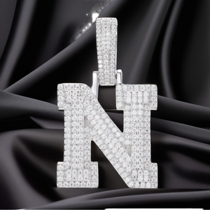 925 Silver 18K Gold Plated Letter M <b>Pendant</b> with D VVS Moissanite Trendy Hip Hop Jewelry Iced <b>Charm</b> - Product Image 1