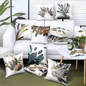 Amity Cheap Custom Sofa Plume Taie d'oreiller Boho Feather Printing Throw Pillow Covers Cushion Cover Decorative Home