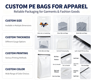 ถุงซิปล็อค PE เป็นมิตรกับสิ่งแวดล้อม, ถุงใส่เสื้อผ้าแบบใสรีไซเคิลได้, ถุงบรรจุภัณฑ์พลาสติกน้ำหนักเบา - Product Image 6