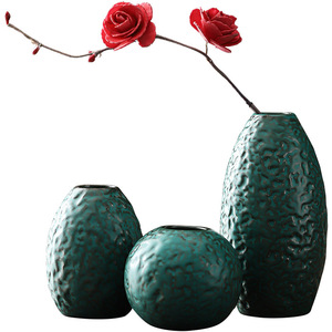 Retro <b>Ceramics</b> <b>Ceramic</b> <b>Vase</b> Set Green Textured Mini <b>Vases</b> For Home Decor Living Room Table Ornament - Product Image 5