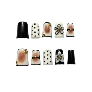 Uñas postizas de pico de pato hechas a mano con diseño 3D de lunares y punta francesa, reutilizables, de cobertura completa, al por mayor - Product Image 1