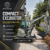 Mini-excavatrice FULCORE, best-seller Euro 5, commande hydraulique de haute précision par joystick, avec cabine.