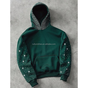 Sudadera con capucha de lujo personalizada OEM ODM con bordado de diamantes de imitación, sudadera con capucha de algodón extragrande con estampado para hombre, estilo urbano. - Product Image 1