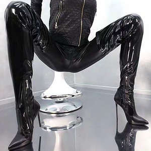 Concise Skintight <b>Mirror</b> Upper Sexy Women Thigh High Boots <b>Thin</b> Heel Pointed Toe Big Size 47 Long Booties for Ladies Wholesale - Product Image 3