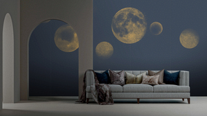 <strong>White</strong> <strong>Background</strong> Gold Moon Phases Wallpaper Celestial <strong>Pattern</strong> Mural for Home Hotel Bedroom Living Room Interior Wall Decor - Product Image 2