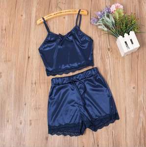 Seiden pyjamas Zweiteilige Sets Frauen Sexy Nachthemd Mädchen Nachtwäsche Weste Shorts Dessous Home Wear Frauen Damen 2St - Product Image 2