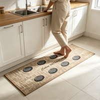 Stone Print Kitchen Runner Rug Anti-Slip Oil-Proof Stain Resistant Washable Polyester Low Pile Floor Mat Kitchen