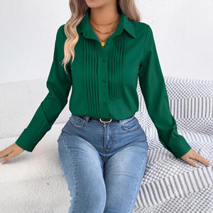 Chemise professionnelle coréenne pour femme, coupe ajustée, respirante, en polyester, à manches longues, boutonnée, couleur unie, idéale pour le bureau en été - Product Image 1