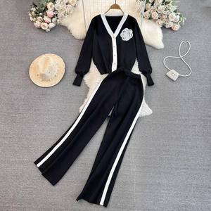 Conjunto de <span class=keywords><strong>2</strong></span> piezas de suéter y pantalones de manga larga de punto informal para mujer - Product Image 3