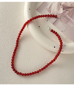 Colar frisado 925 Sterling <span class=keywords><strong>Silver</strong></span> Red Ágata Colar Disponível em 4mm 6mm 8mm 10mm Perfeito para camadas - Product Image 6