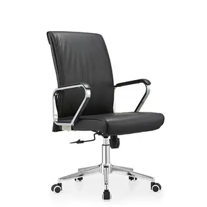 Sedia direzionale in pelle con schienale medio mobili per ufficio sedia da ufficio ergonomica di lusso nera