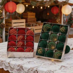 Luxury Flocked Circle Christmas <b>Tree</b> <b>Ornaments</b> 12Pcs 6cm Colorful Hanging Decorations - Product Image 4